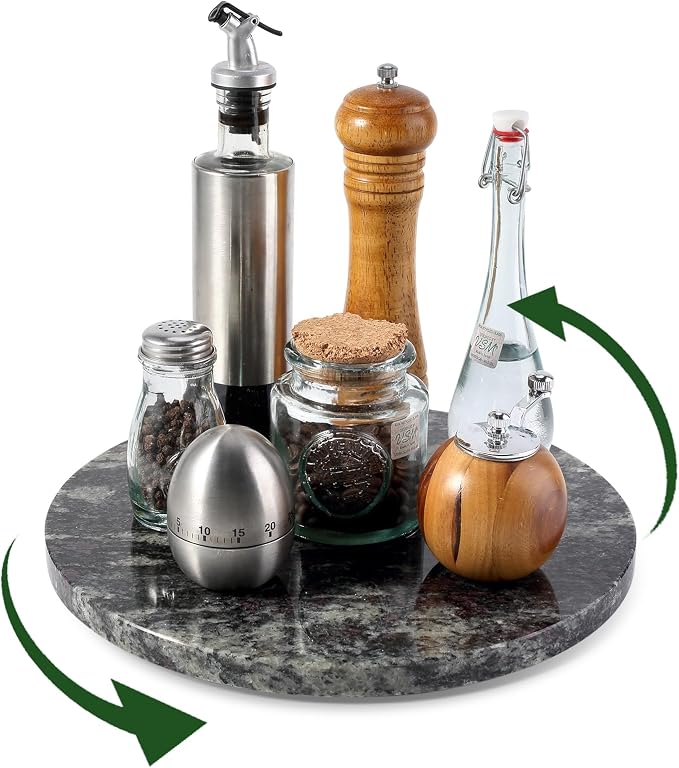 12'' Black Marble Lazy Susan for Dinning, Marble Turntable for Kitchen Counter, Lazy Susans Organizer for Cabinet, Serving Rotation Spinning Tabletop Organizer Swiveling, Spice Rack Storage - Image 9