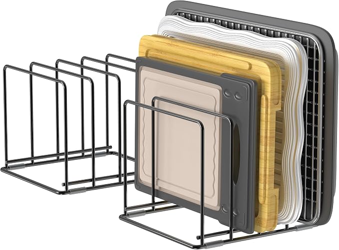 Kitchen Organizer Rack - 4-Slot Heavy-Duty Holder for Cutting Boards,Cookware – Rust-Resistant, Space-Saving Design with Non-Slip Feet for Countertop and Cabinet Storage (2 Pack) - Image 9