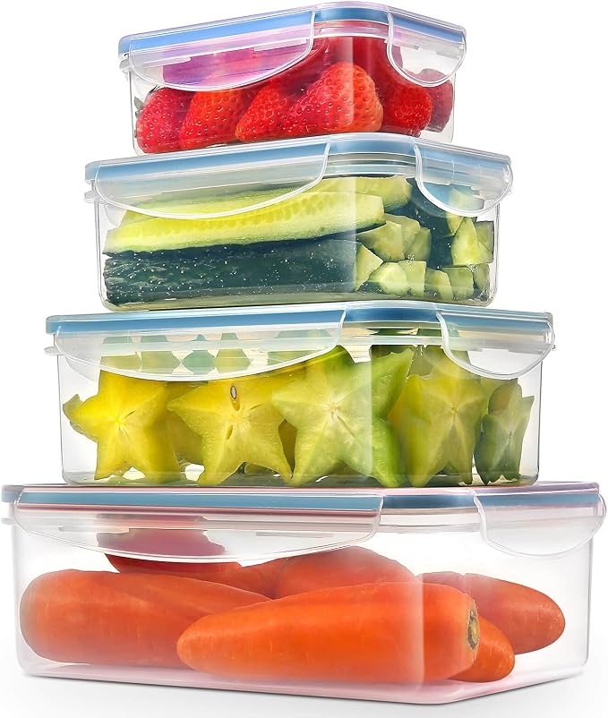 YASHE Food Storage Containers, Plastic Food Containers with Lids, Airtight Meal Prep Sets, Leak-Proof, Stackable, BPA Free- 4pcs Rectangular - Image 8