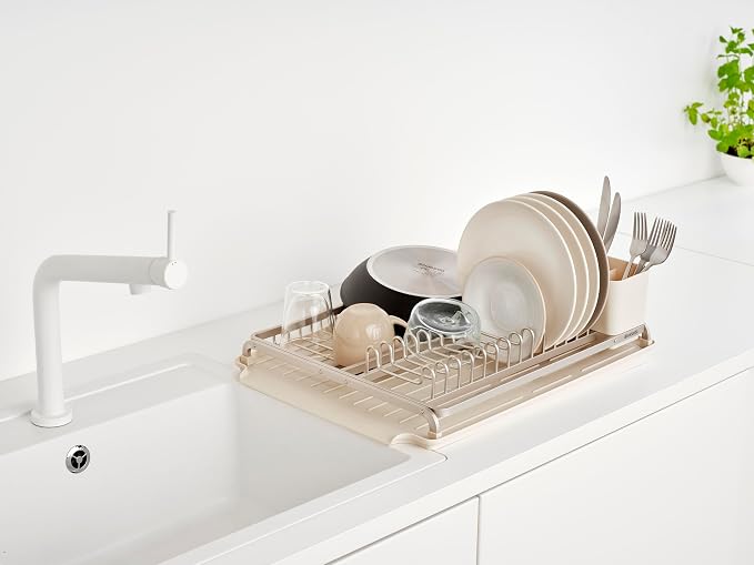 Brabantia SinkSide Dish Drying Rack (Soft Beige), Sleek Sink Organizer with Removable Cutlery Basket, Versatile Sink Drainer for Dishes and Kitchen Accessories - Image 7