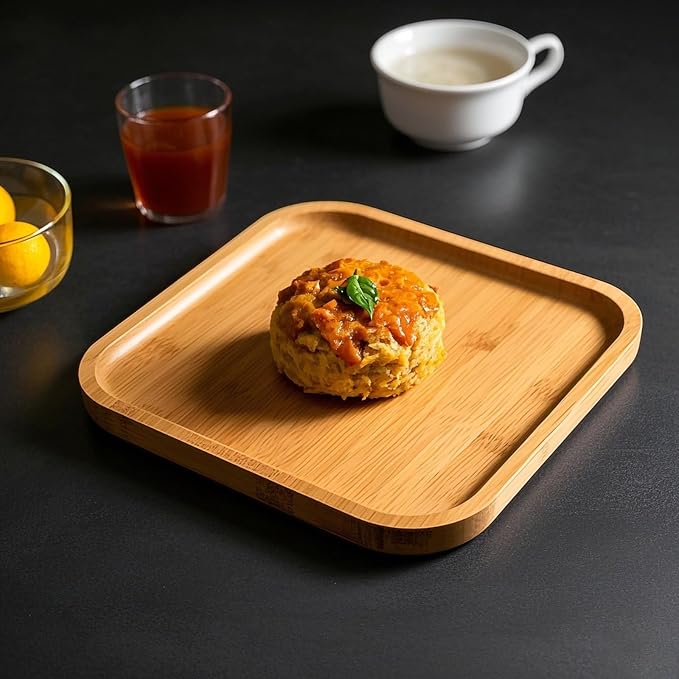 JOIKIT 3 Pack 10 Inch Bamboo Platter, Fine Polished Sqaure Wood Plates Bamboo Serving Tray for Holding Fruit, Bread, Cheese, Nut, Coffee, Tea, Plant Saucer - Image 9