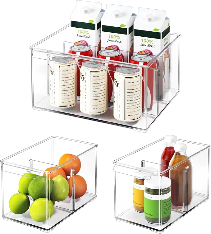 Clear Plastic Storage Bins with Dividers for Fridge Pantry Organizers and Storage Containers, 3 Pack Large Acrylic Stackable Sturdy Storage Boxes for Home Edit and Cabinet Organizers C6-2 - Image 9