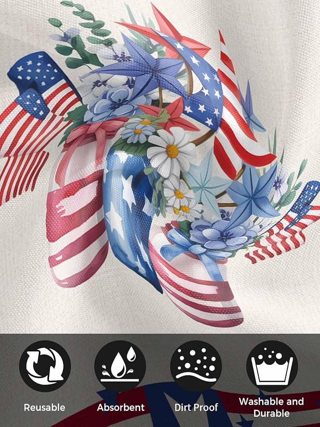 Poppy Flower Patriotic Flag Cloth Napkins Set of 8 - Washable Dinner Napkins Reusable Table Napkins for Home Party Weeding Dining Table Setting Decoration, Independence Day Red Blue Oversized 20"x20" - Image 8