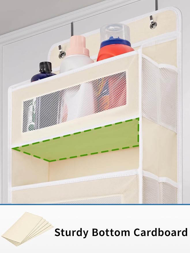 JARLINK Over the Door Organizer for Pantry, Bathroom, 5 Shelf Beige, 2 Pack | Anti-Tilt Design, 44 lb Load Capacity, Hanging Door Organizer with 5 Large Capacity Pockets, Behind Door Storage for Nursery - Image 8