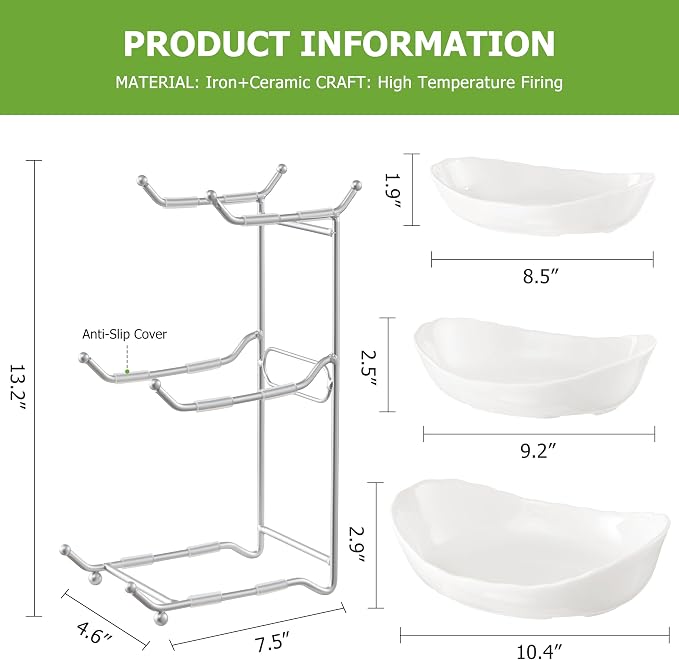 HBlife Fruit Bowl for Kitchen Counter - 3 Tier Ceramic Fruit Bowl Holder with Metal Stand, Tiered Fruit Basket for Fruit and Vegetable Storage, Serving Trays for Party - Image 6