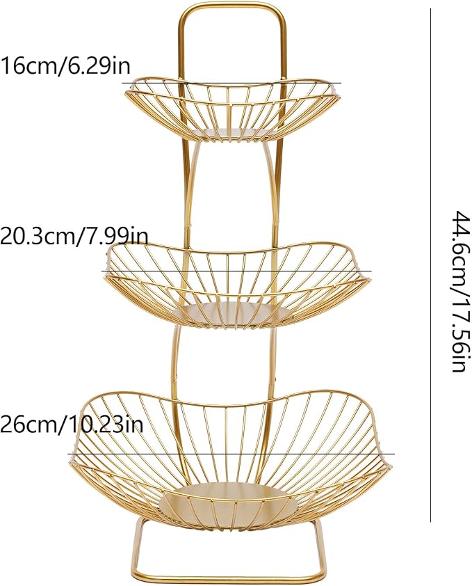 3-Tier Fruit Basket for Kitchen Counter, Gold Metal Countertop Fruit Vegetables Basket Bowl Storage,Fruits Holder Stand for Bread Snack Veggies Produce Storage - Image 7