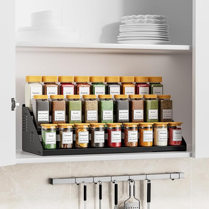 RCHYFEED 3 Tier Spice Rack Organizer for Cabinet,Expands 13.4 to 21.8 Inch | Black, Height Adjustable Metal Spice Rack, Display Shelf Ideal for Cabinet, Countertop and Pantry Spice Organization - Image 8