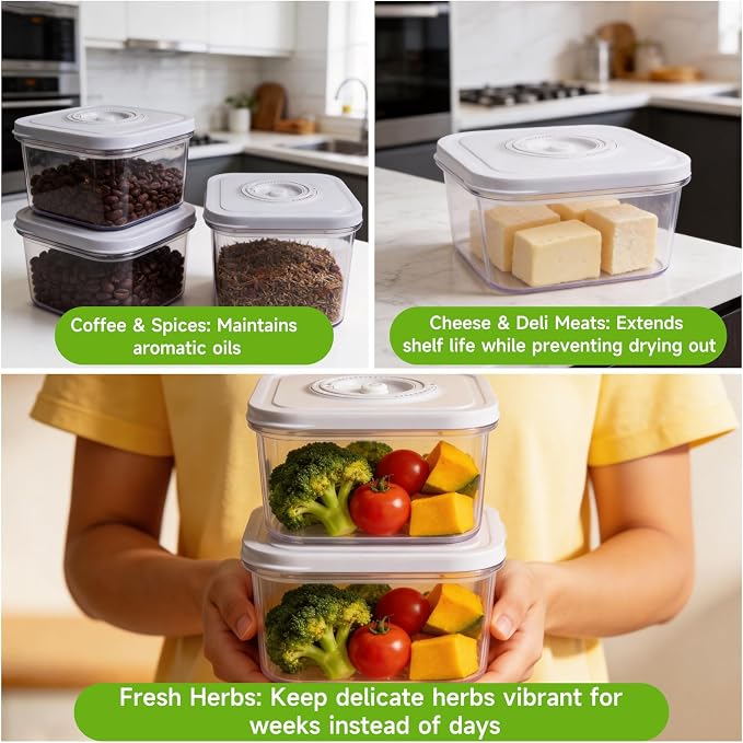 Vixino Vacuum Seal Containers, 3Pcs Reusable Food Storage Containers with Lids for Meal Prep and Freezer, BPA-Free,Microwave Safe,Leak-proof, Airtight (Vacuum Sealer Not Included) - Image 7