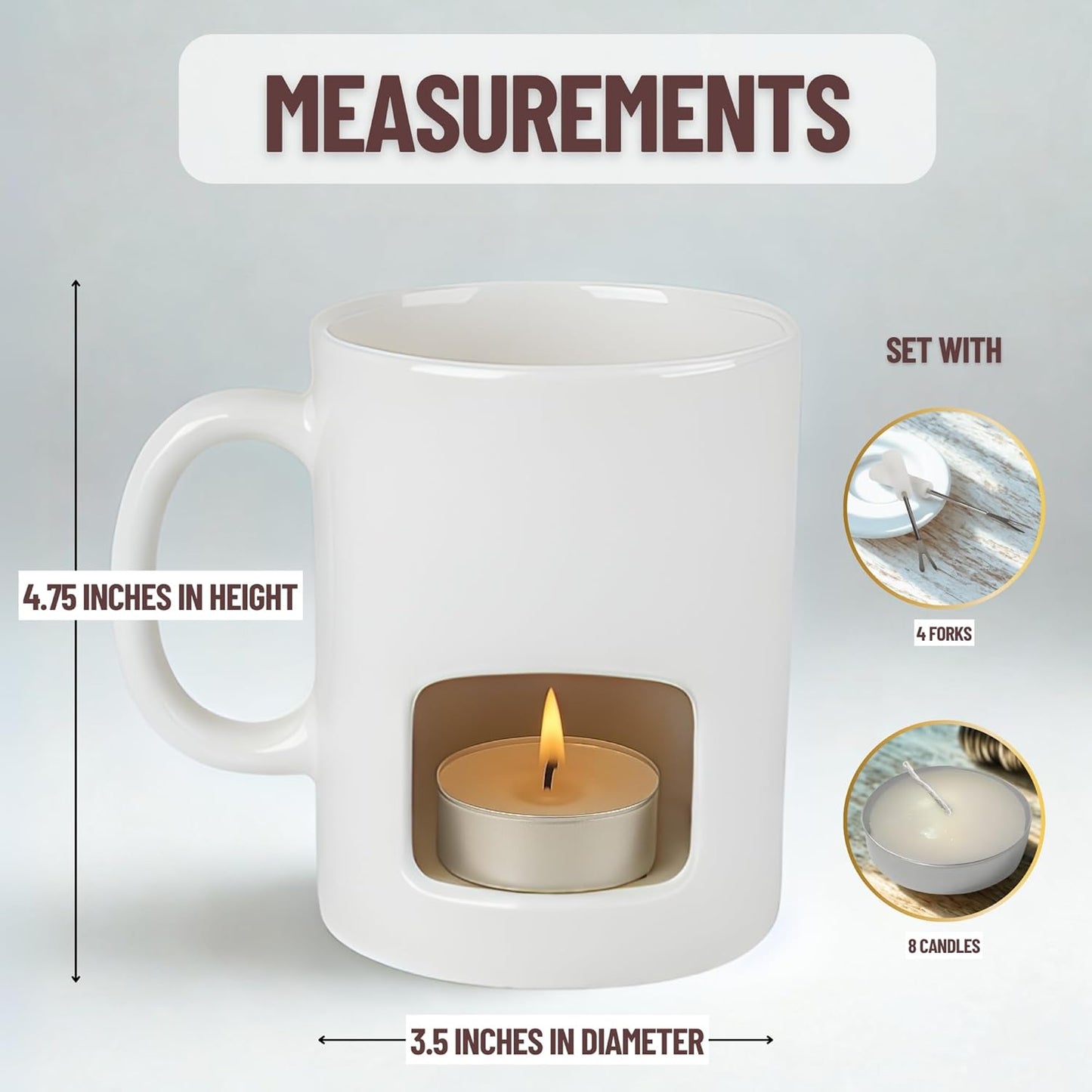 Evelots Fondue Pot Set for Chocolate, Cheese, Candy (2 Pack) Mini Ceramic Fondue Mugs Gift Set with 4 Forks & 8 Candles - Great for Date Night Birthday & Wedding Gifts