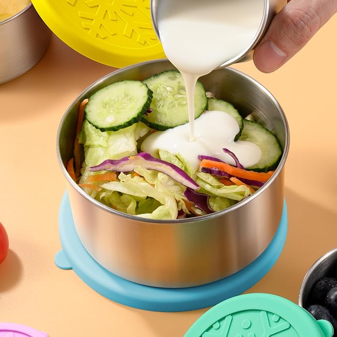 18/8 Stainless Steel Food Snack Storage Containers(5 Pack: 2/4/8/14/24oz) | Stackable, Leakproof Lunch Box with Silicone Lid, for Kids and Toddler Home School Use - Image 7