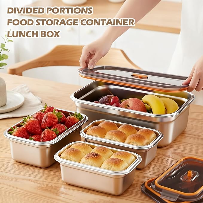 4 Pack Large Stainless Steel Food Storage Containers with Leak-proof Lids 316 Metal Meal Prep Container Lunch Box Freezer Safe Microwave Safe for Meal Prep Bento (41oz, 61oz, 95oz, 128oz) - Image 7