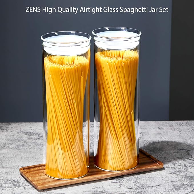 ZENS Glass Spaghetti Storage Container, 65oz Tall Glass Jars Set of 2 | Borosilicate Glass Canisters with Airtight Lids, Spaghetti Pasta Airtight Storage Jars for Kitchen Pantry - Image 7