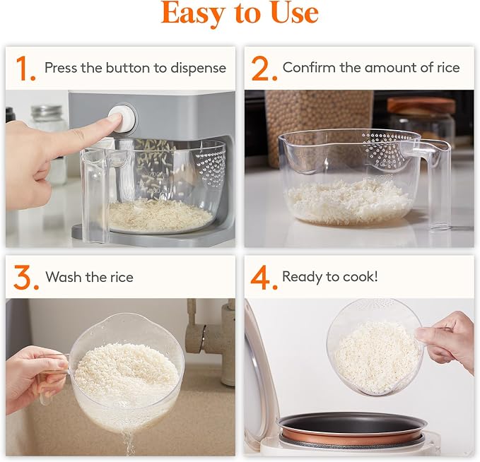 Lifewit Rice Dispenser 25 Lbs, Airtight Storage with Measuring Cup, Grey | BPA-Free 11.3kg Capacity Storage Container for Beans, Corn & Other Small Grains, One-Press Dispensing Bin for Kitchen Pantry - Image 9