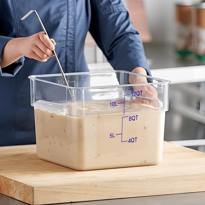 BIEAMA 4 Pack 12 Qt Square Food Storage Containers with Lids, NSF, Clear | Commercial polycarbonate containers with scale markings and handles; stackable for prep, brining, fermentation & bulk storage - Image 9