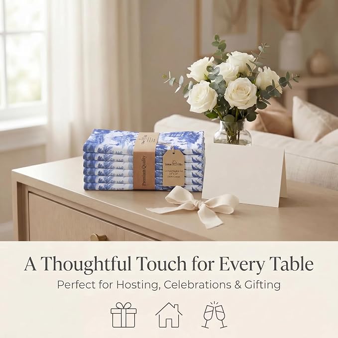 Urban Villa Cloth Napkins Cotton 20x20 (Set of 12) Toile Blue - Image 9