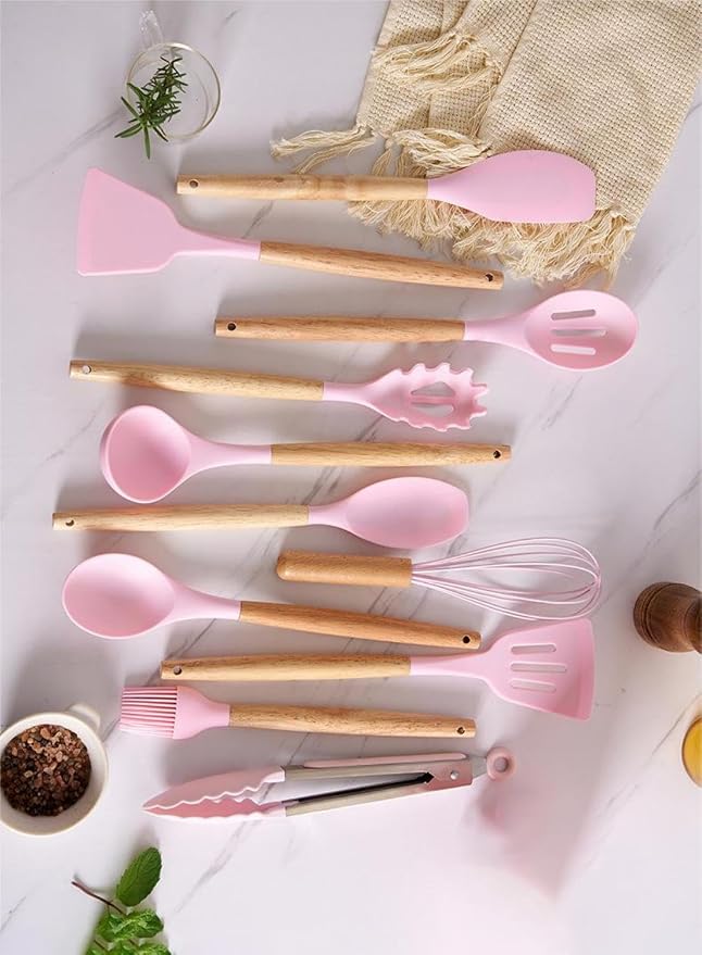 19 Pieces Kitchen Utensils and Knife Set with Block, Inldued 9 Pieces Silicone Cooking Utensils Set 5 Pieces Sharp Stainless Steel Chef Knives Scissors Whisk Tongs and Cutting Board (BEIGE) - Image 9