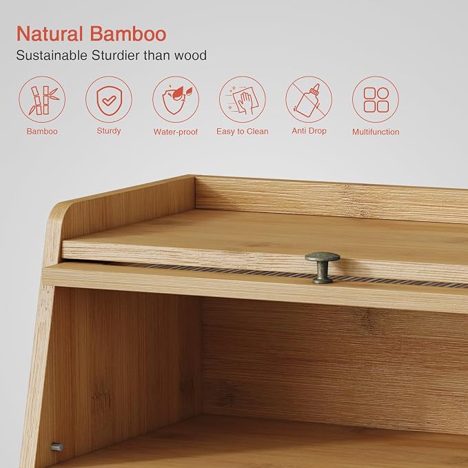 Goozii Large Bread Box for Kitchen Countertop, Double Layer Breadbox for Homemade Loaf Bread, Farmhouse Bread Storage Container Bin for Kitchen Counter Pantry Cupboard (Natural Bamboo) - Image 7