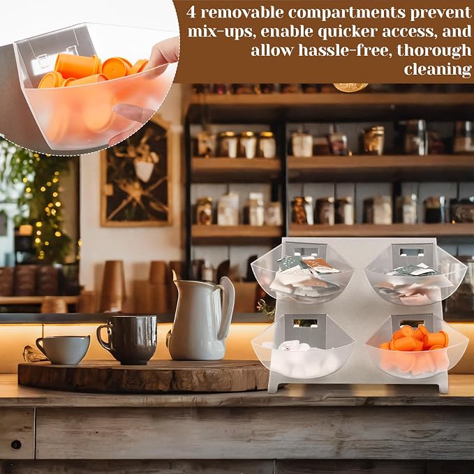 DoubleFill 15.5''x10''x 10.5'' Coffee Condiment Packet Organizer with 4 Removable Compartments Steel Coffee Caddy Station Creamer Sugar Tea Holder for Bar Countertop Office Kitchen Accessories(Silver) - Image 7