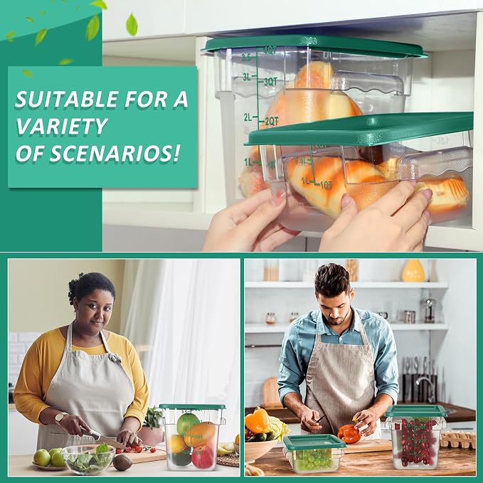 Yungyan 16 Pcs Restaurant Food Storage Containers with Lids Set 2Qt and 4Qt Commercial Restaurant Square Storage Containers Clear Food Cereal Container for Kitchen Freezer (Green Lids) - Image 7