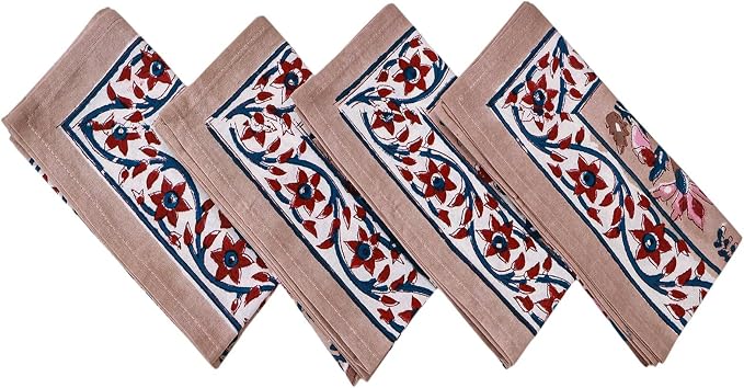 14x14 Inches Cotton Napkins Set of 4, Blue Red, Washable Hand Block Printed Reusable Cloth Napkins for Dinning, Party, Wedding, Home Decor Fall - Image 8