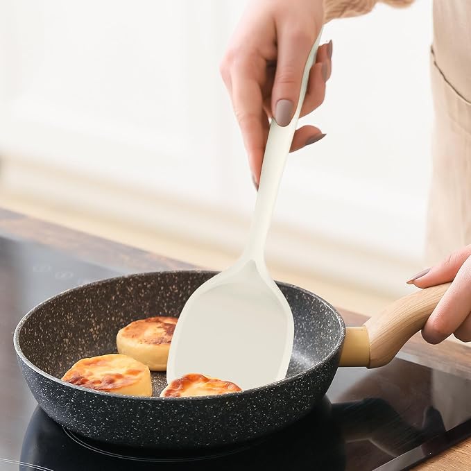 Silicone Kitchen Utensils Set,Utensils Sets for Cooking, Dishwasher Safe | Seamless Spatula Set for Nonstick Cookware, BPA-Free,Heat Resistant up to 600°F, Housewarming Gift, Cream White - Image 9