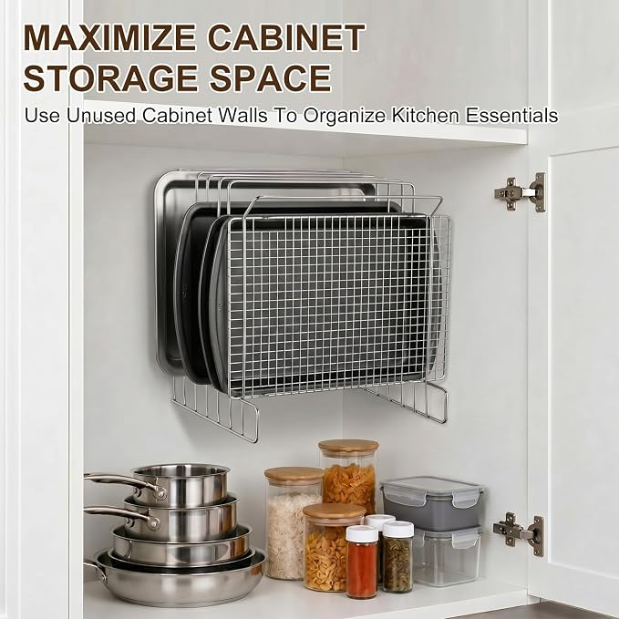 Geetery Wall Mount Cutting Board Rack 6-slot Metal Wire Polished Stainless Steel Cutting Board Organizer Holder for Commercial Kitchen Fits Baking Sheets and Pans Lids 9.5" x 7.4" x 10.5" - Image 7