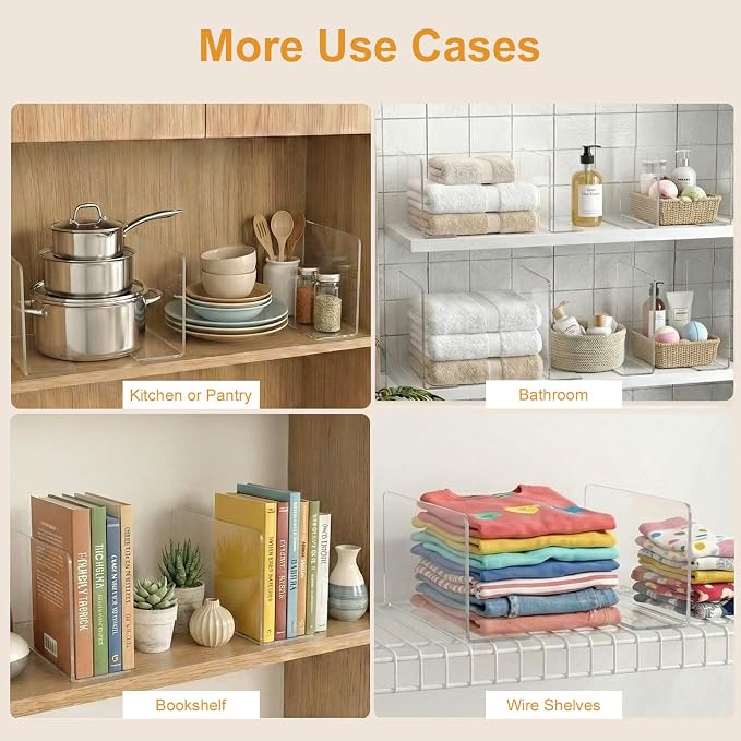 SortNStore Shelf Dividers Closet Organization: 6" Tall x 10" Deep (Small) | Acrylic Handbag Organizer - Small Space Separator for Clutches Evening Bags Pouches Mini-Bags onBedroom Cabinets 8-Pack - Image 10