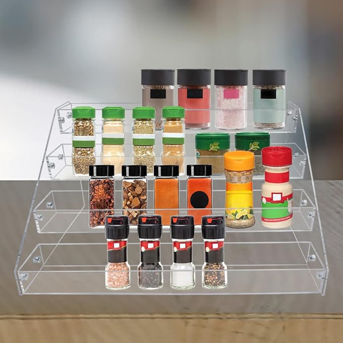 PMMASTO Tiered Spice Rack, Seasoning Organizer, Clear Acrylic Vertical Shelves Can Organizer for Countertop, Cabinet, Pantry, Kitchen Organization and Storage - 4 Tier - Image 7
