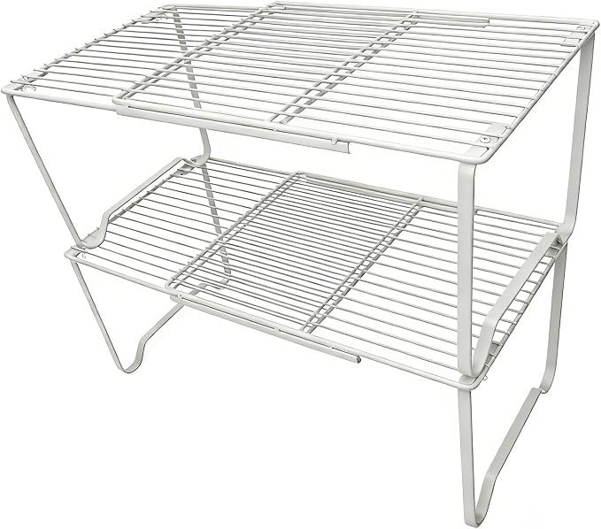 Extendable Metal Wire Shelf Organizer - Adjustable 15-24.4in Length, Stackable Storage Rack for Kitchen, Pantry, Bathroom, Shoe Cabinet & Tool Closet (2 Pack, White) - Image 8