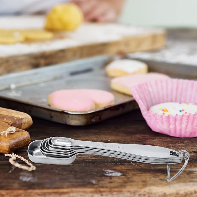 6 Piece Stainless Steel Measuring Spoons, Stackable Measuring Spoons Set, Scale Spoon, Metal Weighing Spoon for Baking, Measuring Tools, Cooking, Cups (Rectangle) - Image 7