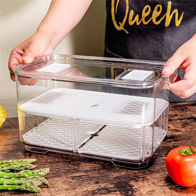 SANNO Fridge Produce Saver Storage Vegetable Fruit Containers Food Produce Saver Container Stackable Refrigerator Organizer Bins Fresh Keeper Drawers Organizer, Set of 4 - Image 7