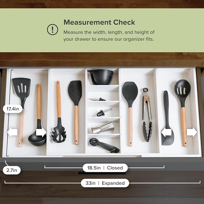 Utensil & Junk Drawer Organizer, 19-33 in, White Bamboo | Food-safe contract grade, 100% sustainable wood, non-slip, adjustable - Image 7