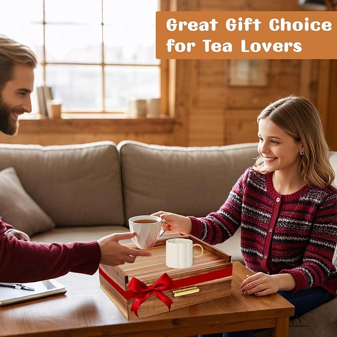 NANXITU Acacia Wood Tea Holder Organizer, Tea Box Organizer Storage Box | Tea Caddy for Tea Bags Organizer Drawer, with12 Compartments Multi-Functional Tea Station Chest for Countertop - Image 7