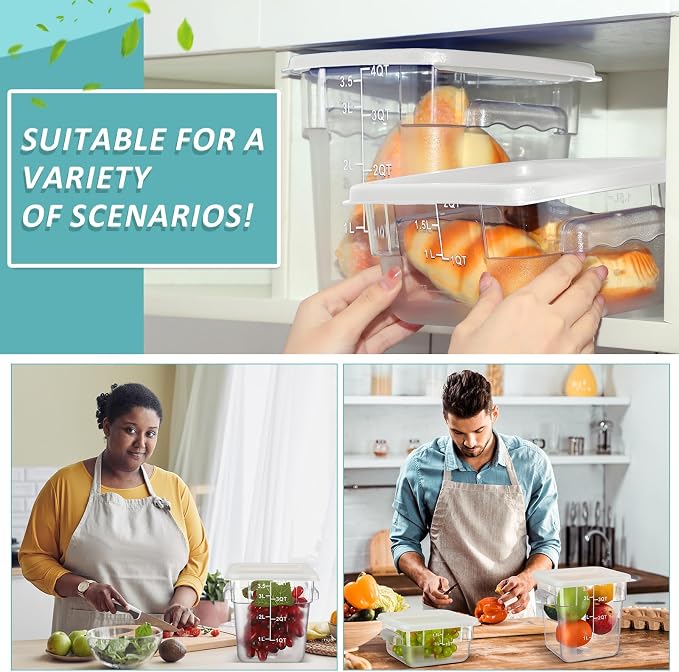 Yungyan 16 Pcs Restaurant Food Storage Containers with Lids Set 2Qt and 4Qt Commercial Restaurant Square Storage Containers Clear Food Cereal Container for Kitchen Freezer (White Lids) - Image 7