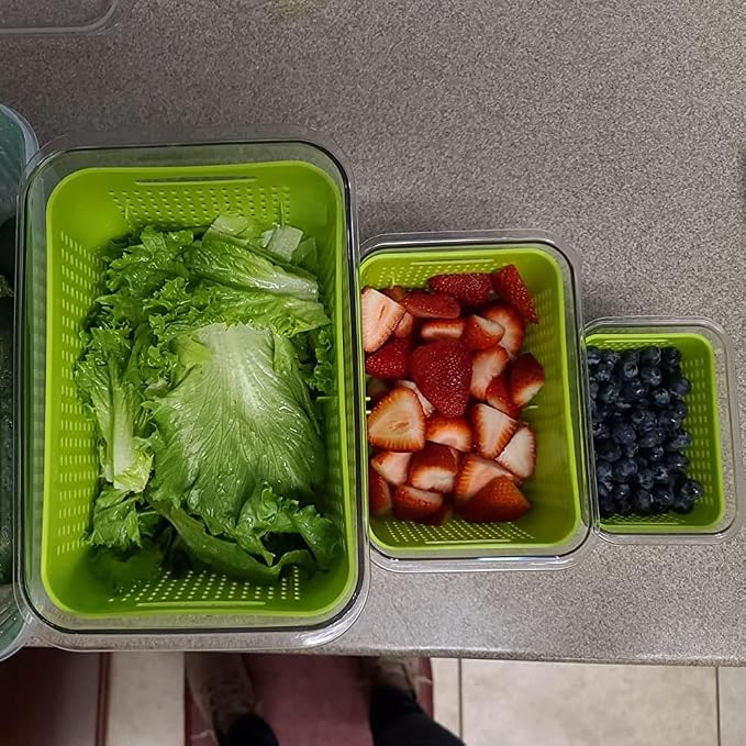LUXEAR Fresh Container, 3PACK Produce Saver Container BPA Free Fridge Organizer for Vegetable Fruit and Salad Partitioned Food Storage Container with Vents Stay Fresh Containers Not Dishwashers Safe - Image 9