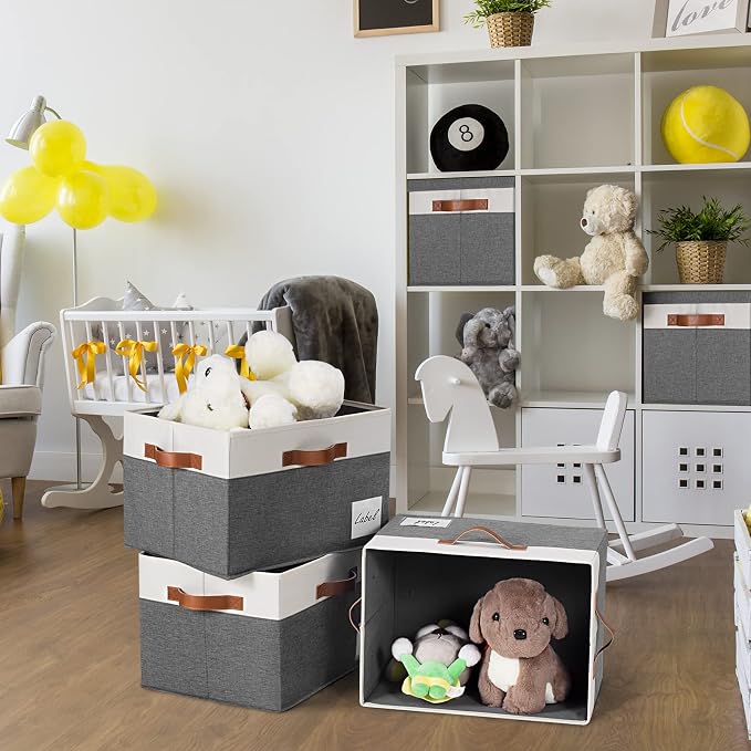 GhvyenntteS Extra Large Storage Bins with Lids, Foldable Fabric Storage Boxes with Lids and Handles, Storage Baskets with Lid and Label for Home Office (3 Pack, Grey, 15.75" x 11.8" x 10.2") - Image 8
