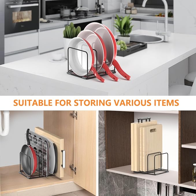 Kitchen Cabinet Organizer, 2PCS Steel Cookware Holder, Divided Holder with 3 Slots for Skillets Baking Tray and Chopping Board Rack - Pan Holder Storage (2.2 Inch Width Slots) - Image 6