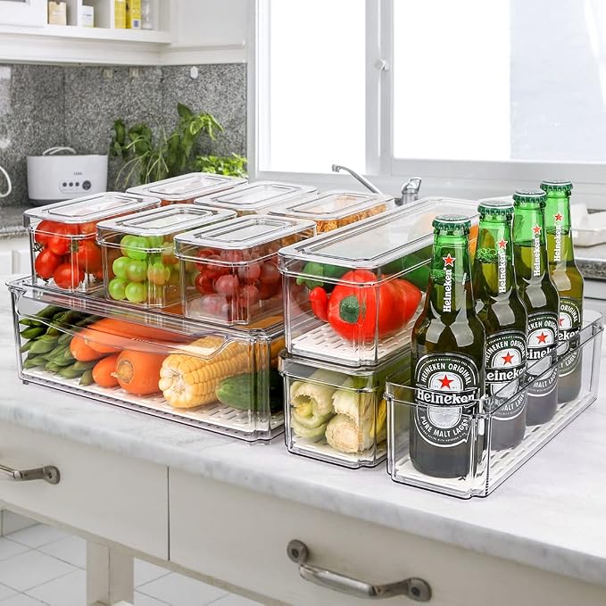 10 Pack Stackable Fridge Organizers and Storage Bins with Lids for Kitchen | PBA-Free Refrigerator Pantry Organizer Bins, Clear Plastic Food Storage Bins for Cabinets, Fruits, Vegetables, Cereals - Image 8