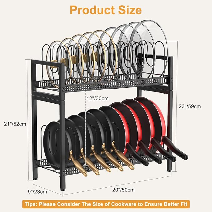 Housolution 2 Tier Expandable Pot and Pan Lid Organizer Holder Rack | 12"-20" Expandable, Adjustable Dividers, 2 DIY Methods for Flexible Storage - Image 7