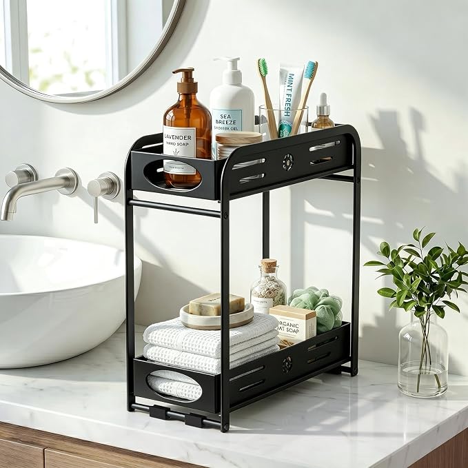 Aduanbang 2-Tier Counter Organizer Shelf, Metal Spice Rack for Kitchen, Vanity, Coffee Area and Home Office, Black (Black, 2 Tier) - Image 7