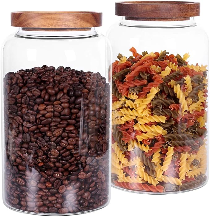 Large Glass Jar with Airtight Lid Set of 2 93 FL OZ(2750ml) glass canister set, Glass Food Containers Wooden Lid Suit for Kitchen Pantry for Flour, Tea, Coffee Beans, Sugar, Cookies(8.8 inch high) - Image 7