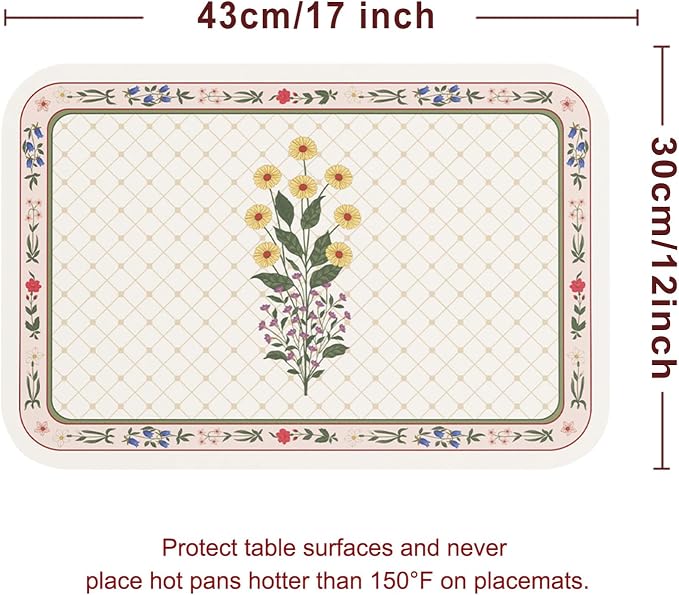 Vinyl Waterproof Placemats Set of 6 Rectangular,12"*17"-Bertina B | Wipeable Beautiful Print Place Mats,Stain Resistant,Heat Resistant,Everyday Meals,Kitchen,Dinning,Holiday,Decor - Image 6