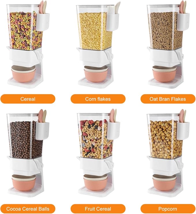 Osacoe Cereal Dispenser Countertop 2 Pack with Bowls Spoons Cutlery Box,5.5 QT Dry Food Dispenser Snack Organizer Containers Storage with Lids for Pantry Kitchen Organization Oatmeal Nut Granola Candy - Image 6