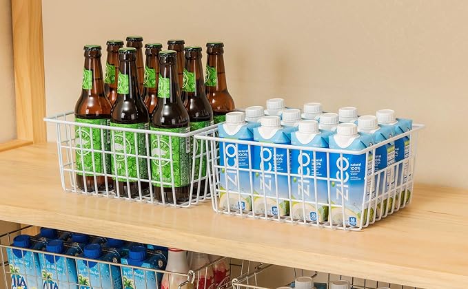 Wire Storage Freezer Baskets, Set of 4 Large 15.4" Farmhouse Organizer Storage Bins Fridge Basket Rack with Handles for Kitchen Cabinets, Pantry, Office, Bathroom Organization - White - Image 8