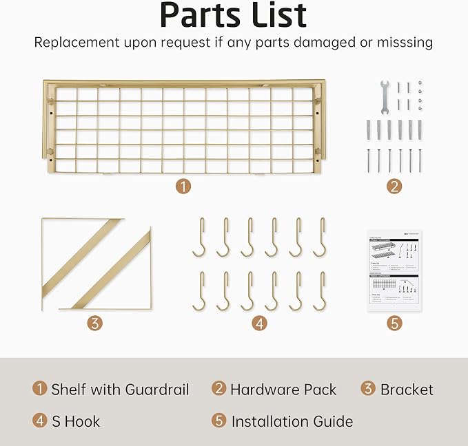 KES 30-Inch Gold Pot Rack, Wall Mounted Hanging Pot and Pan Organizer | 12 Sturdy Hooks, Elegant Modern Kitchen Wall Hanger Shelves, KUR215S75A-GD - Image 9