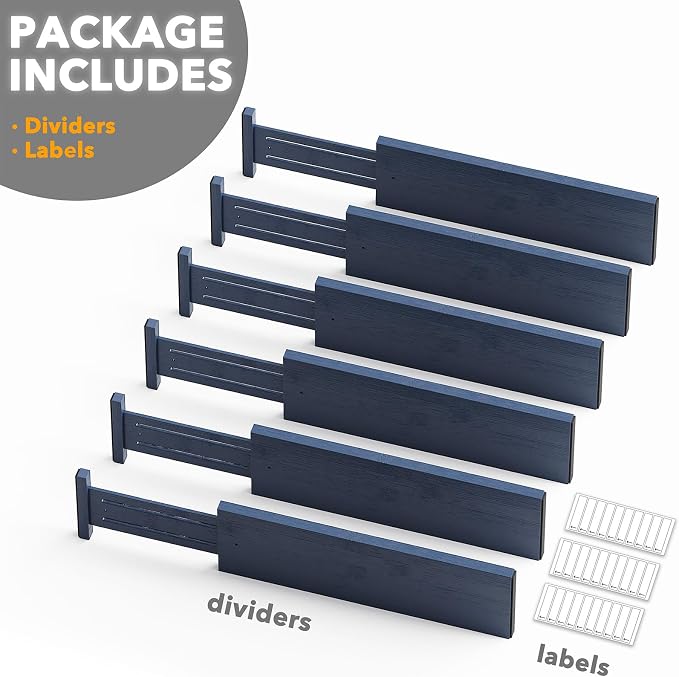 SpaceAid Bamboo Dresser Drawer Dividers 6 Pack, 4.65“ High Adjustable 17“-22” Drawer Organizers, Expandable Organization for Clothing, Clothes, Dressers, Navy Blue - Image 7