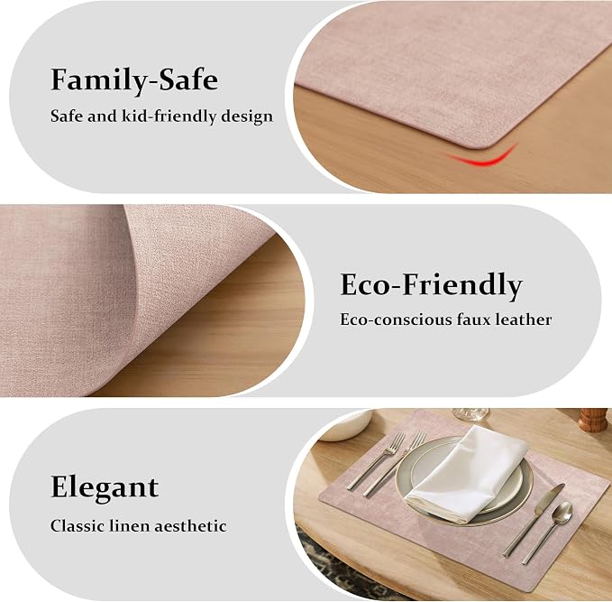 FROMHEART Faux Leather PU Placemats Set of 6 (Pink,11.8" x 17") | Waterproof,Heat/Oil Stain-Resistant Table Mat–Reversible,Non-Slip,Easy to Clean Place Mats for Kitchen,Dining,Indoor/Outdoor - Image 7