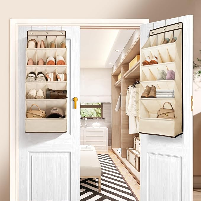 FENTEC 1 Pack Over the Door Shoe Organizers, Hanging Shoe Organizer with Large Deep Pocket Shoe Holder for Closet Shoes Rack for Wall, Over Door Shoe Storage Hold up to 18 Pairs Shoes, Beige - Image 9