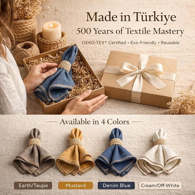 Odin 100% Turkish Cotton Dinner Napkins Set of 4, 18x18 Inch, Clean Edge, Oeko-TEX Certified, Reusable Cloth Napkins for Dining, Entertaining, and Holiday Tables - Image 6