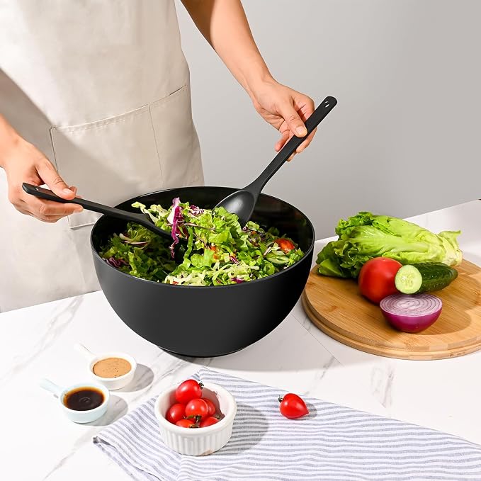 LOVYANXUE Salad Bowl with Lid, 12" Extra Large Bamboo Fiber Salad Bowl with Servers Set for Kitchen, Nature Bamboo Mixing and Serving Bowl with Lid, Spoon and Fork for Fruits,Salads and Vegetables - Image 7
